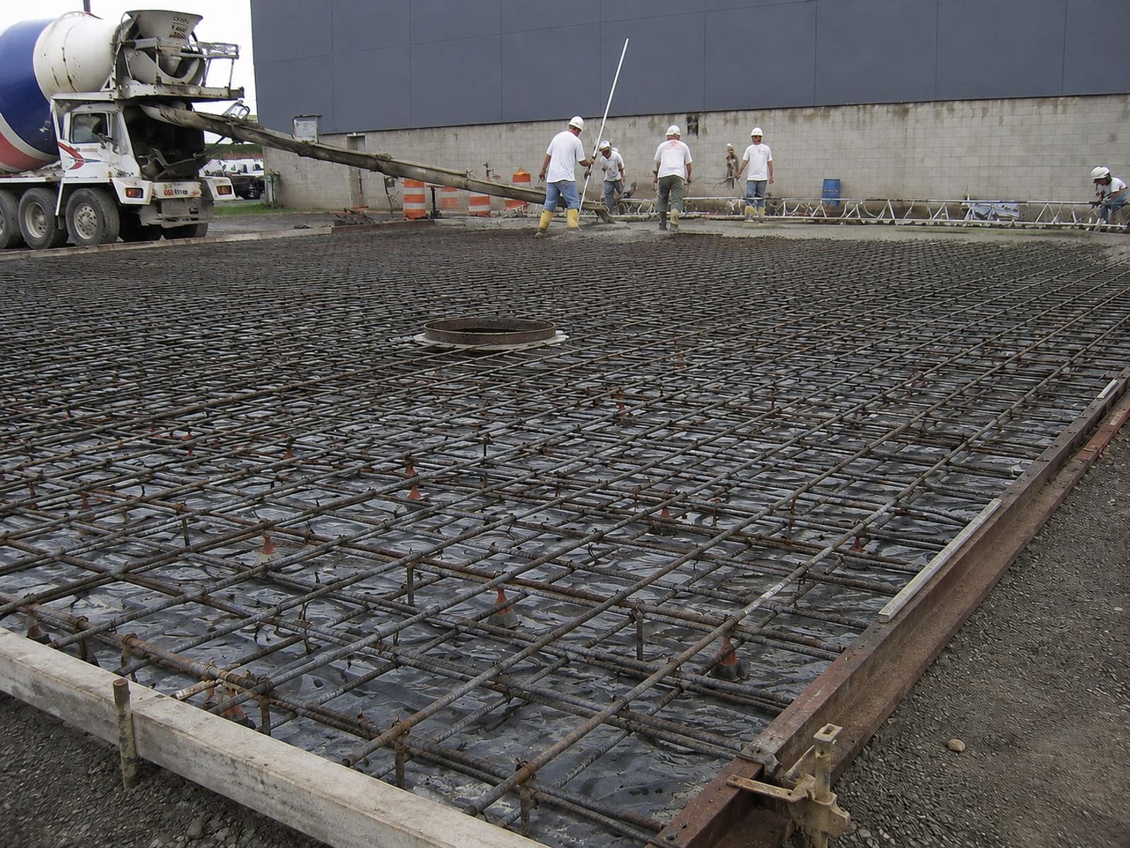 Reinforcement set on chairs ready for an industrial concrete pour in Pittsburgh